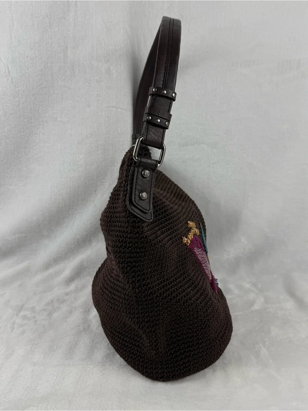 The Sak Sequoia Coffee Leaf Woven Hobo Shoulder Bag Brown Zip Top Purse